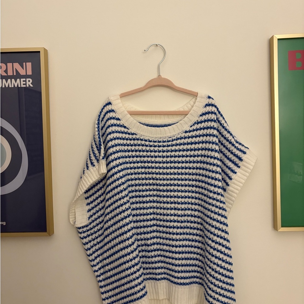 Blue and White Striped Women's Sweater